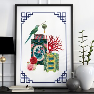 Chinoiserie Art Print: Exotic Animals, Elegant Wall Decor