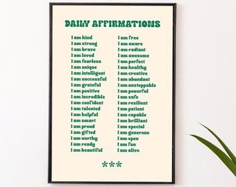 Daily Affirmations, Self love Print Illustration Vintage, Wall Art Modern Decor Illustration, Large Printable Art Digital Download, DGT019