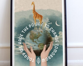 Giraffe Art Print: Ecological Nursery Decor, Save the Planet