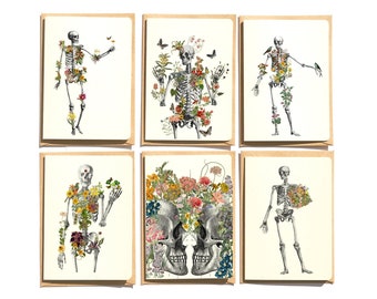Juego de tarjetas con diseño de esqueleto: Tarjetas artísticas en blanco con sobres.