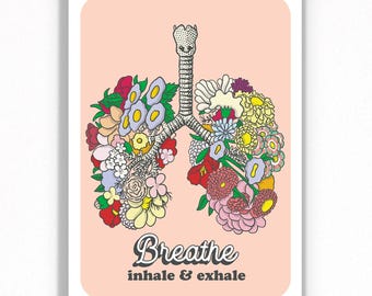 Flowery Lungs Print: Anatomy Floral Art - Breathe Wall Art
