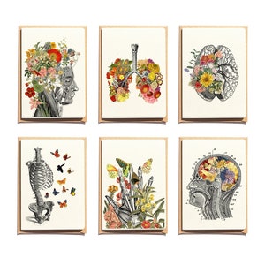 Notecards Set - Anatomical Greetings Set - Thank You Card - Flower Anatomy  - Flower Brain  - Medical Greeting Card - NTC006