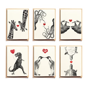 Juego de tarjetas con notas: tarjeta con animales divertidos, tarjeta de agradecimiento, juego de 6, tarjetas de felicitación con animales divertidos, tarjetas plegadas, tarjeta T Rex, NTC015