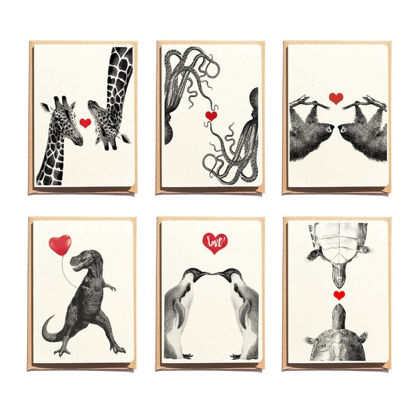 Lot de 6 cartes de correspondance - animaux amusants - carte de remerciement - lot de 6 - cartes de voeux animaux amusantes - cartes pliées - carte T Rex - NTC015