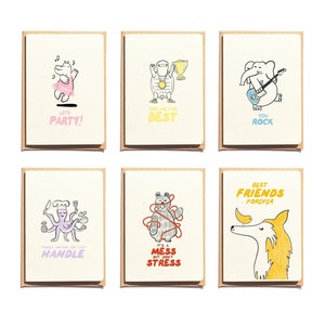 Notecards Set - Funny Cards - Ilustrated animals - Notecards set of six - Gift Idea - Animal Greeting cards set - NTC07WA6