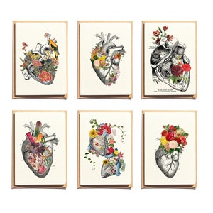 Notecards Set - Greeting Cards Set - Love notecards pack - Thank You Cards - Botanical- Anatomical Heart - Arty notecards