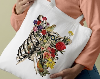 Rib Cage Nature Print Tote Bag: Organic Cotton Canvas Shoulder Bag