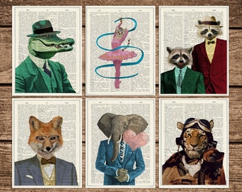 Conjunto de postales de animales - Tarjetas de felicitación - Conjunto de tarjetas divertidas - tarjeta de agradecimiento - Animales de sombrero - Postales de animales divertidos - PSC011