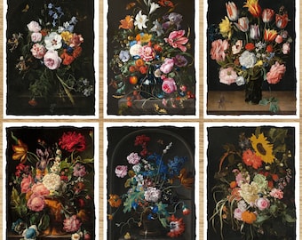 Botanical Art Postcards: Black Still Life Floral Cards, Set of 6