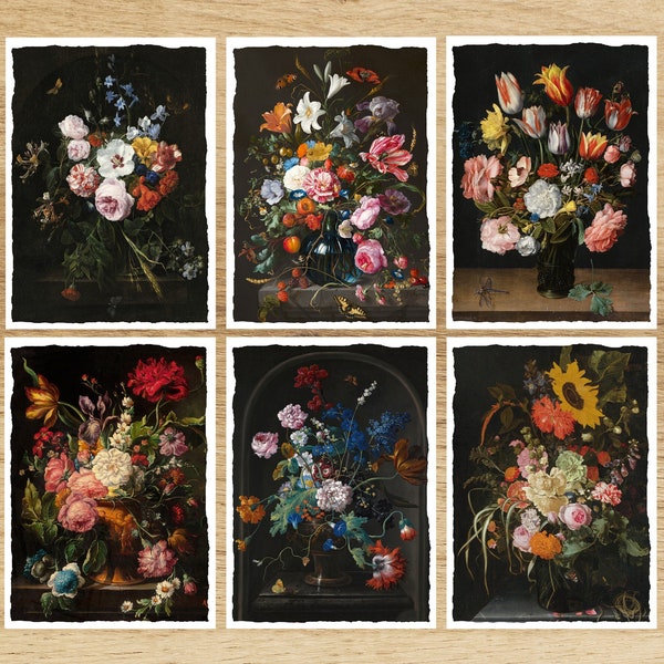 Botanical Art - Black Still Life art - Gift Cards - Set of 6 - Floral Greeting Cards - Black Art Cards - PSC025