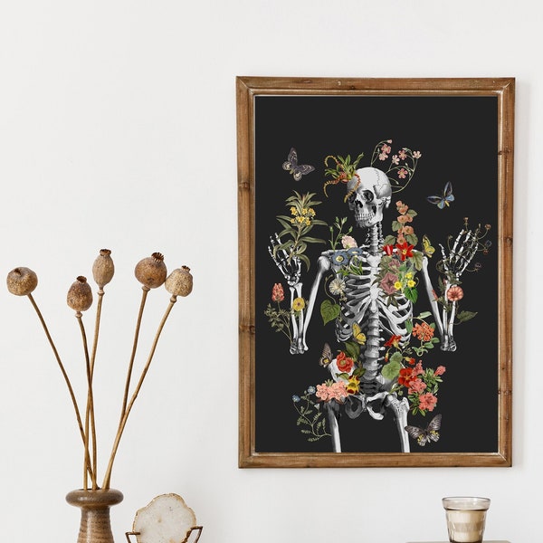 Blumenskelett Print | Anatomie Kunst | Ästhetischer Kunstdruck | Doktoren Kunst | Doktor Geschenk | SKA287CA3