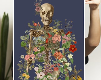 Blumen Skelett Kunstdruck: Anatomie & Blumen Collage
