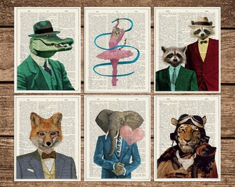 Set di cartoline divertenti con animali: biglietti d'auguri con animali e cappelli