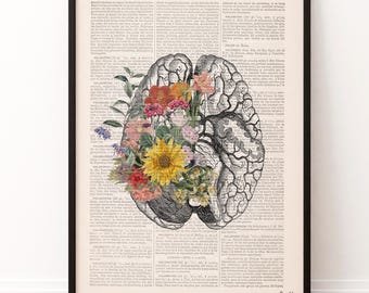 Flowery Brain - Anatomy Wall Art - Floral Art - Medical Art - Prints - Anatomy Print - Science student Gift - SKA140