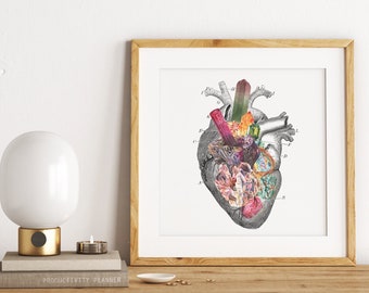 Art Prints , Crystal gifts, Wall art print Human heart, Minerals and stones heart, Love gift, Anatomy art, Minerals Wall art, SKA116