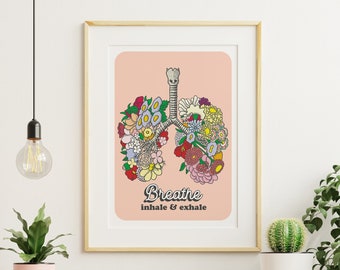 Flowery Lungs Print: Anatomy Floral Art - Breathe Wall Art