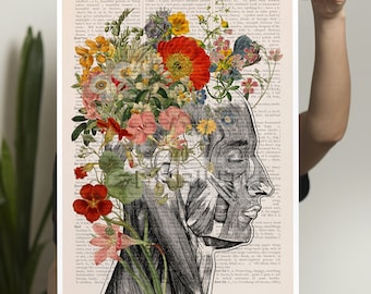 Flowery Hair Anatomy Art Print on Dictionary Page