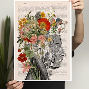 gift for her - Wall art print, Flowery Hair collage Printed on Dictionary Book page, Flower print, mom gift, SKA161PA3