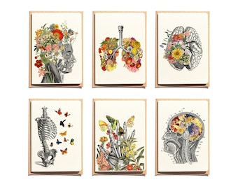 Notecards Set - Anatomical Greetings Set - Thank You Card - Flower Anatomy  - Flower Brain  - Medical Greeting Card - NTC006