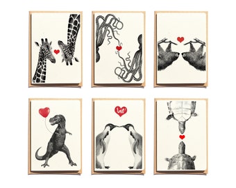 Notecards Set - Funny Animal Card - Thank You Card - Set of 6 - Fun Animal Greeting Cards - Folded Cards - T Rex Card - NTC015