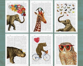 Funny  card set - Animal Postcards - Set of 6 - Animal Greeting Cards - Postcards - Elephant Card - Owl Cards - PSC001