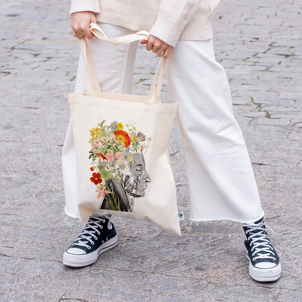 Tote Bag organic cotton, Flowery Head bag, tote bags canvas, Plant lover gift, Doctor gift, Medical student gift, TBC004