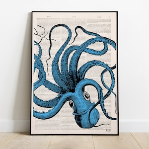 Turquoise Octopus, octopus Wall decor, Octopus print, octopus art, Octopus blue, Home decor, Gift for Beach House, SEA061