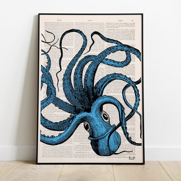 Turquoise Octopus, octopus Wall decor, Octopus print, octopus art, Octopus blue, Home decor, Gift for Beach House, SEA061