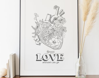 Valentine Wall ArtFloral Heart Anatomy Art Print: Modern Home Decor