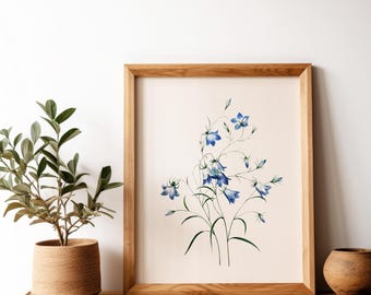 Blue Harebell Bouquet Print: Vintage Botanical Art on Upcycled Book Page