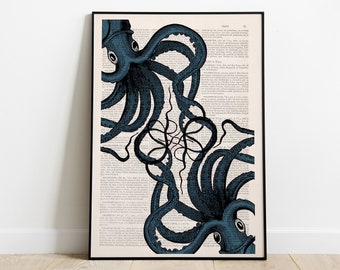 Wall Art Octopus print - Dictionary art print Octopus - Wall decor Ocean art print - Sealife art Home decor - Octopus art print - SEA062