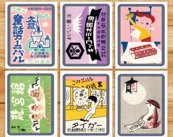 Vintage Japanese Propaganda Postcards: Colorful Art Prints, Set of 6