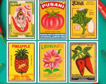 Vintage Indian Matchbox Art Prints: Kitchen Veggies Postcards (Set of 6)