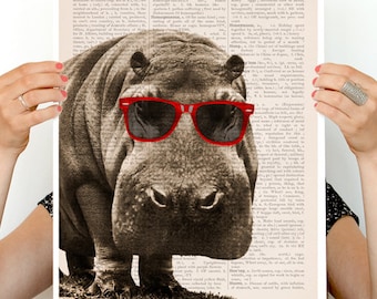 Funny animal art, Home gift, Cool Hippo poster, Funny animal art, Wall art, Wall decor, Nursery decor ,Nursery art,  Wall art, ANI013PA3