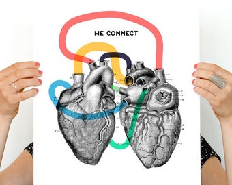 Home gift, Doctor gift, We connect Art print, Anatomical heart art, Romantic gift idea, Love Wall art, SKA160
