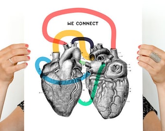 Valentines Gift - Anatomical Heart Art Print: We Connect Collage