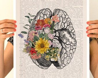 Brain Anatomy Floral Art Print: Office Wall Decor (A3)