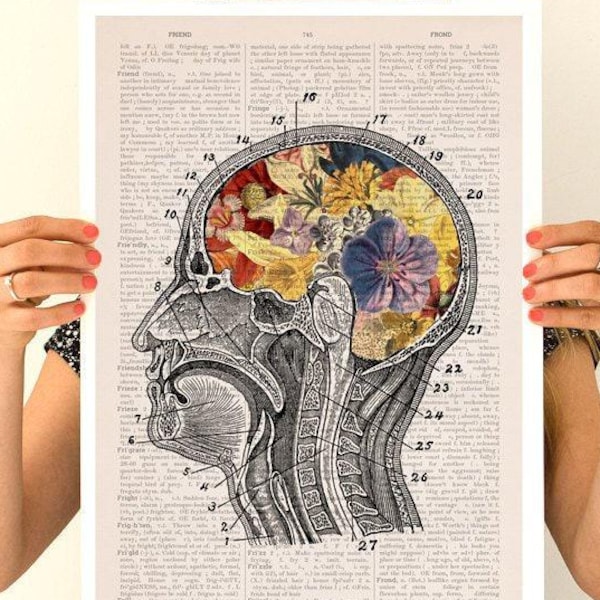 Flowery Brain Anatomy Art Print: Vintage Science Office Decor