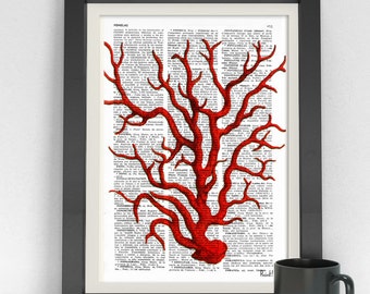 Red Coral Art Print, Wall Decor, Bathroom Art, Prints, Home Decor, Sea life, Sustainable Gift, Beach house home decor, Nature Art, SEA042