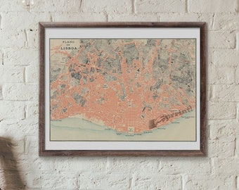 Wall decor, Lisboa old city map, Vintage City map poster, All art, Vintage map poster,  City Wall art, Wall decor, TVH234WA3