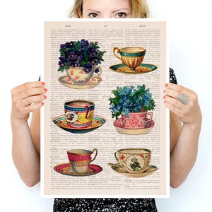 Home decor, Vintage tea cups collection poster, Tea cup art, Kitchen art, art, Wall art, Wall decor, Kitchen art, TVH230PA3 image 6