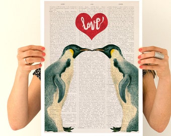 Bedroom decor teens - Girlfriend gift, Penguins in love, Nursery art, LOVE poster, Wall art, Wall decor Love art, Room decor, ANI015PA3