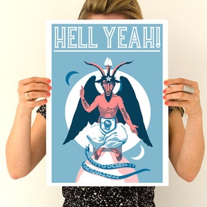 Hell Yeah Baphomet goat Poster, Wall art, Rock and roll poster, Home and Living Boyfriend gift, Wall decor TVH171WA3