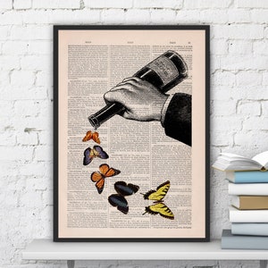 Butterflies and Wine bottle Kitchen Wall art print, best choice for gifts, Gift for her, Art prints, Wall decor, BFL087 image 3