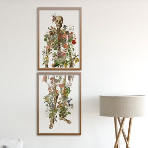 Skeleton Art - Large wall art - Neutral Tones Art - Flowers Art - Wall Decor - Skeleton - Dark Art - Medical Art - - SKA288