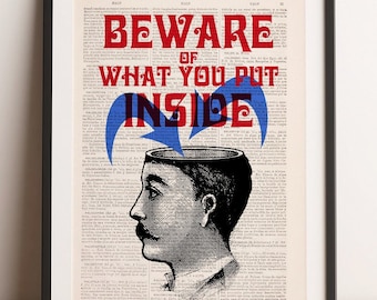 Unique Wall Art - Victorian man BEWARE Sign - Wall decor - Fun Art - wall print - Home decor Art - TYQ052