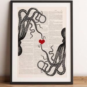 Original Art - Octopus in Love Print - Octopus Art - New home gift - Sea Animal Print - Love Wall Art - Bedroom Decor teens - SEA067
