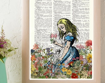 Gift for the home, Bedroom decor teens, Alice in wonderland smelling wild Flowers, Alice in Wonderland wall art, nursery art, ALW047