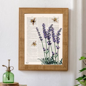 Lavender wall art Bees with Lavender Eco friendly gifts Bee Wall Art Save the Bees Floral Art Print BFL11 image 5