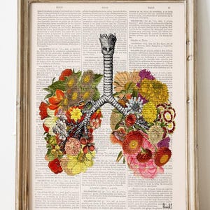 Flowery Lungs Anatomy Art Print | Vintage Dictionary Page Medical Decor | Botanical Science Doctor Gift